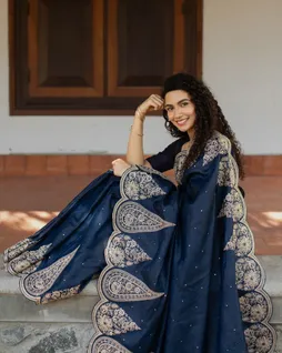 Blue Tussar Embroidery Saree T4751645