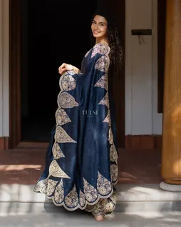 Blue Tussar Embroidery Saree T4751646
