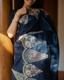 Blue Tussar Embroidery Saree T4751647