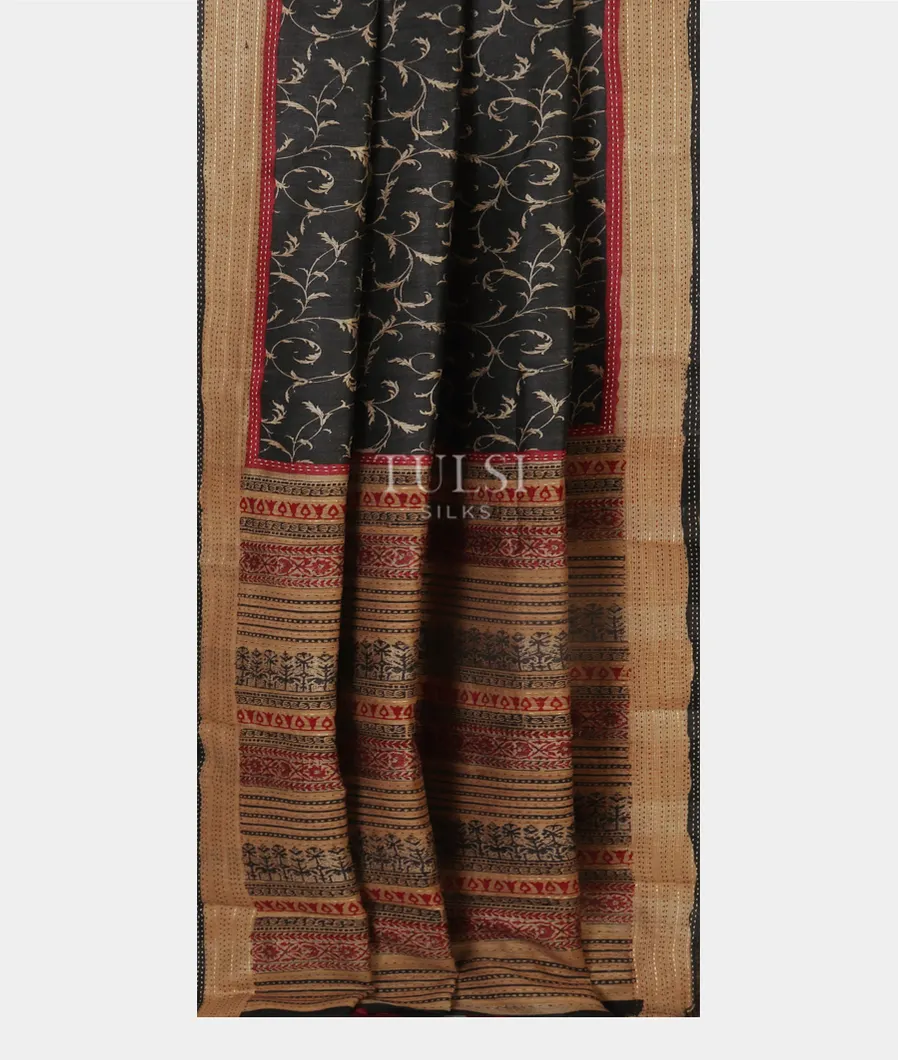 Black Tussar Printed Saree T4793842