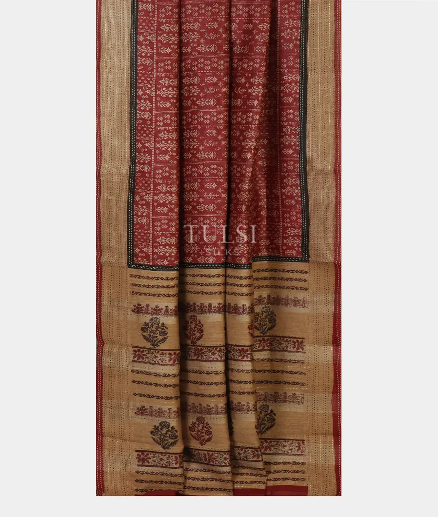 Maroon Tussar Printed Saree T4793762