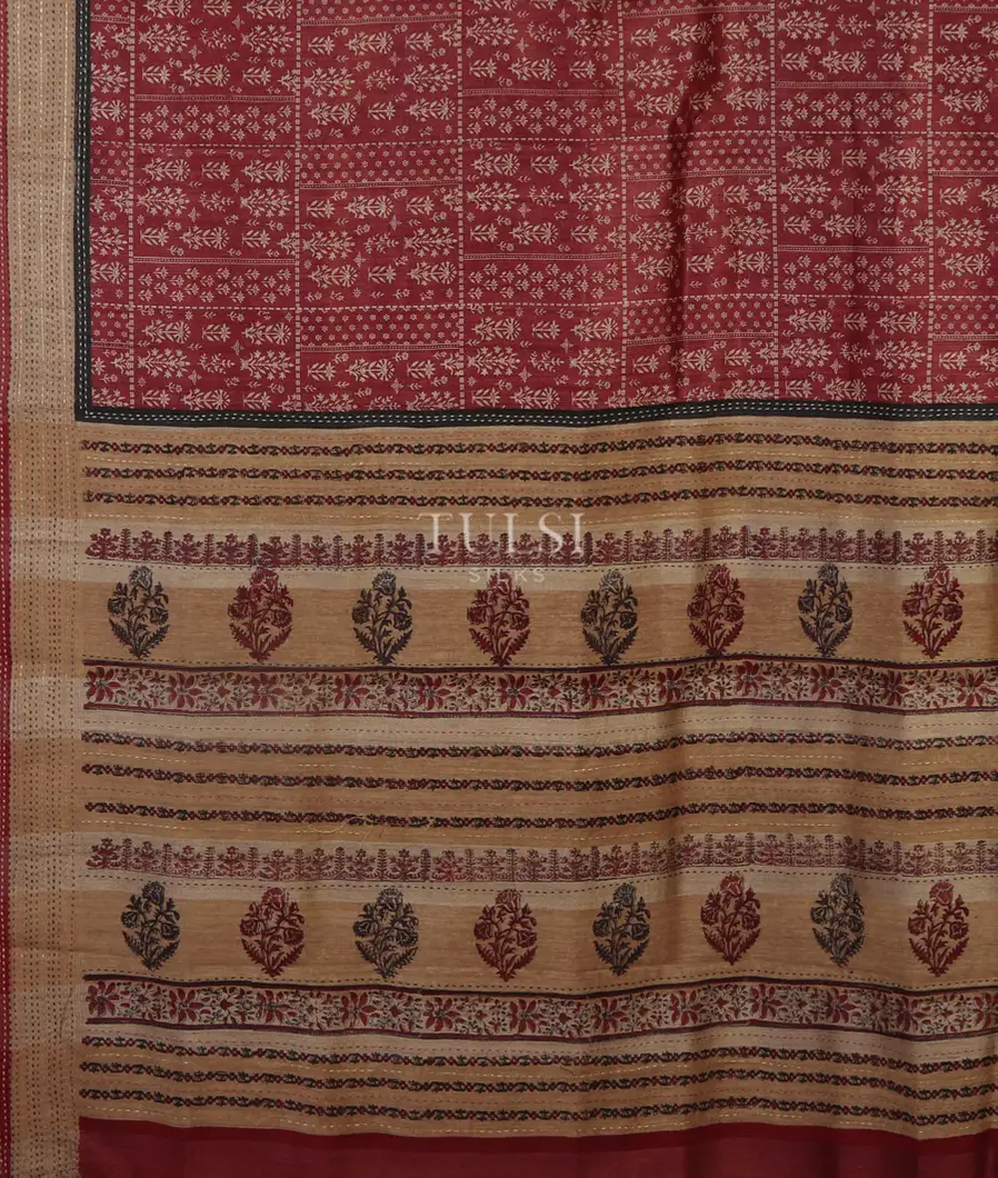 Maroon Tussar Printed Saree T4793764