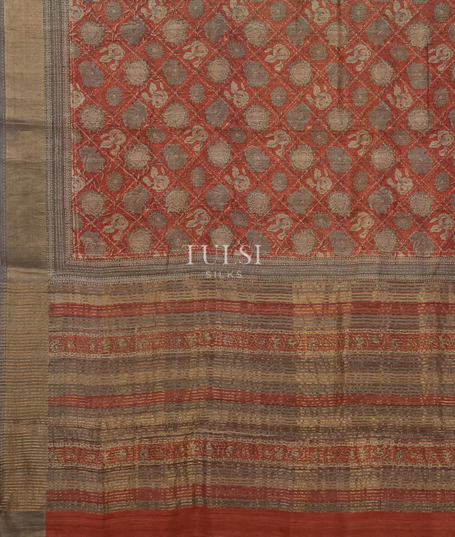 Rust Tussar Printed Saree T4794104