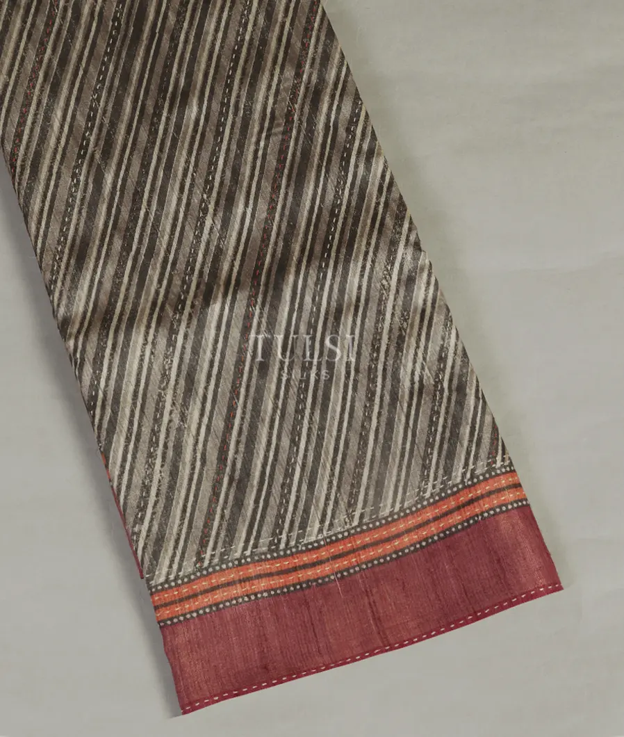 Grey Tussar Printed Saree T479428-image