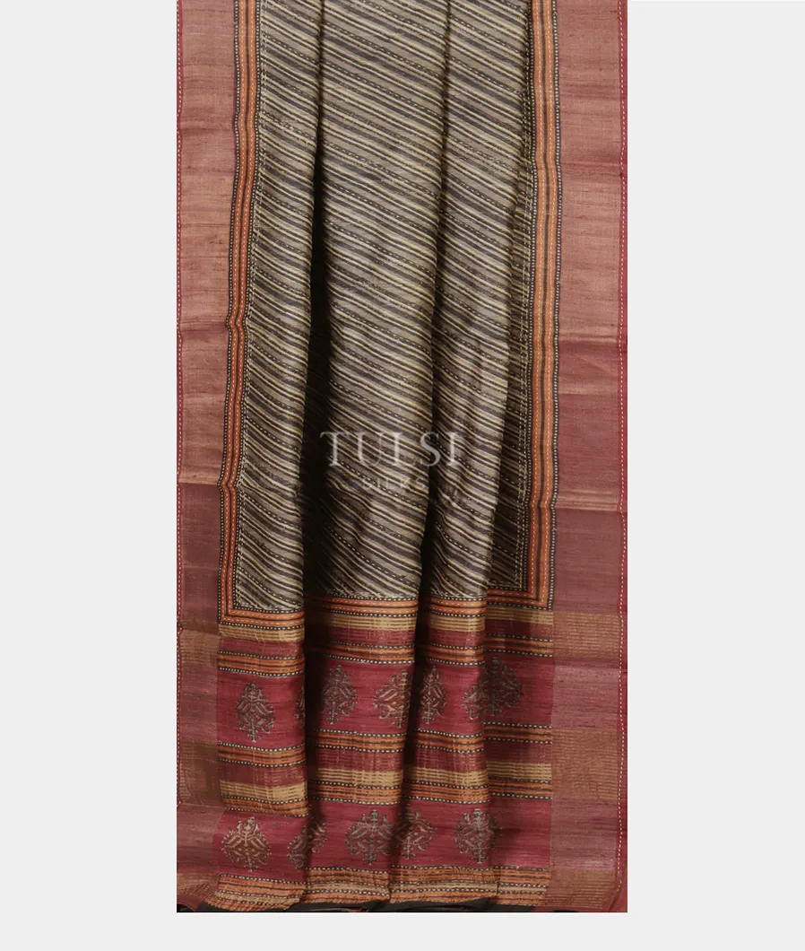Grey Tussar Printed Saree T4794282