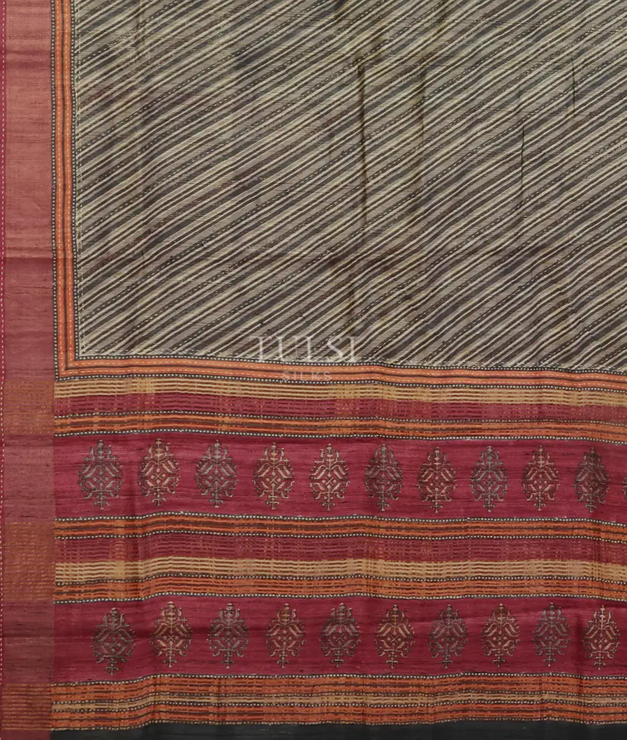 Grey Tussar Printed Saree T4794284