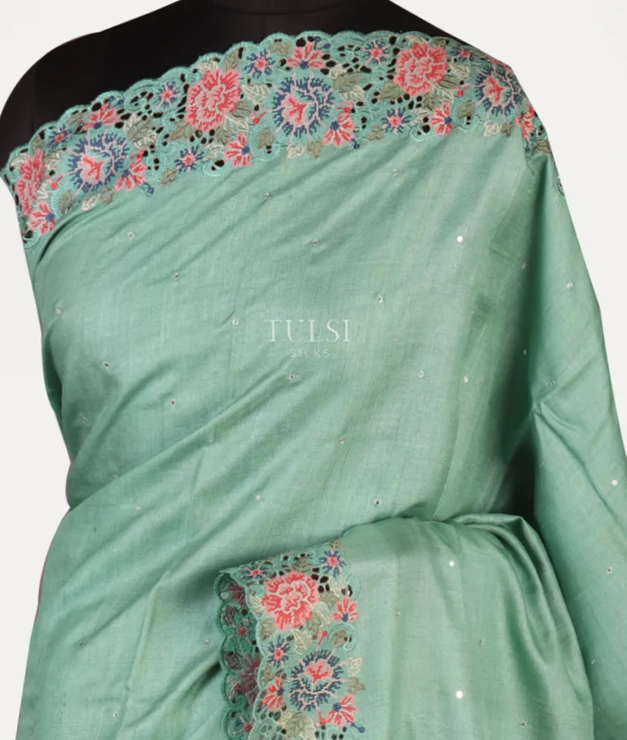 Light Green Tussar Cutwork Saree T473448-image