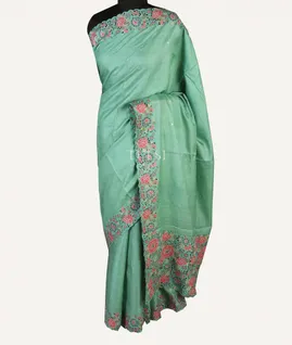 Light Green Tussar Cutwork Saree T4734482