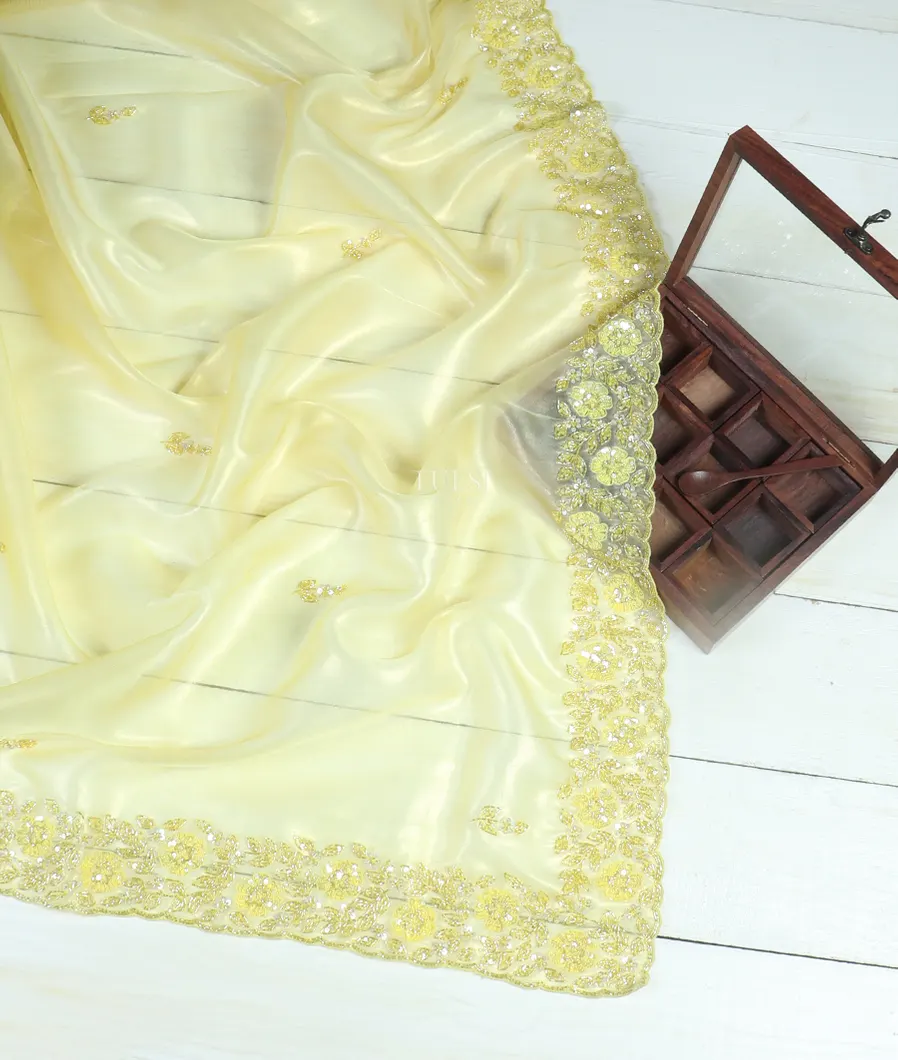 Yellow Tissue Organza Embroidery Saree T483819-image