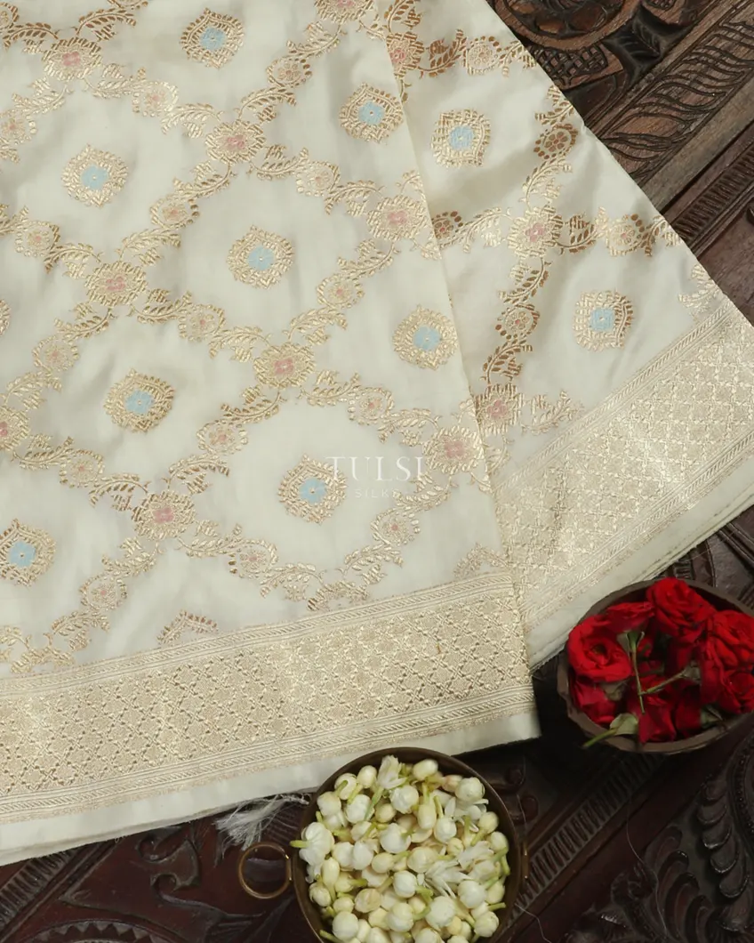 Off-White Banaras Silk Saree T458487-image