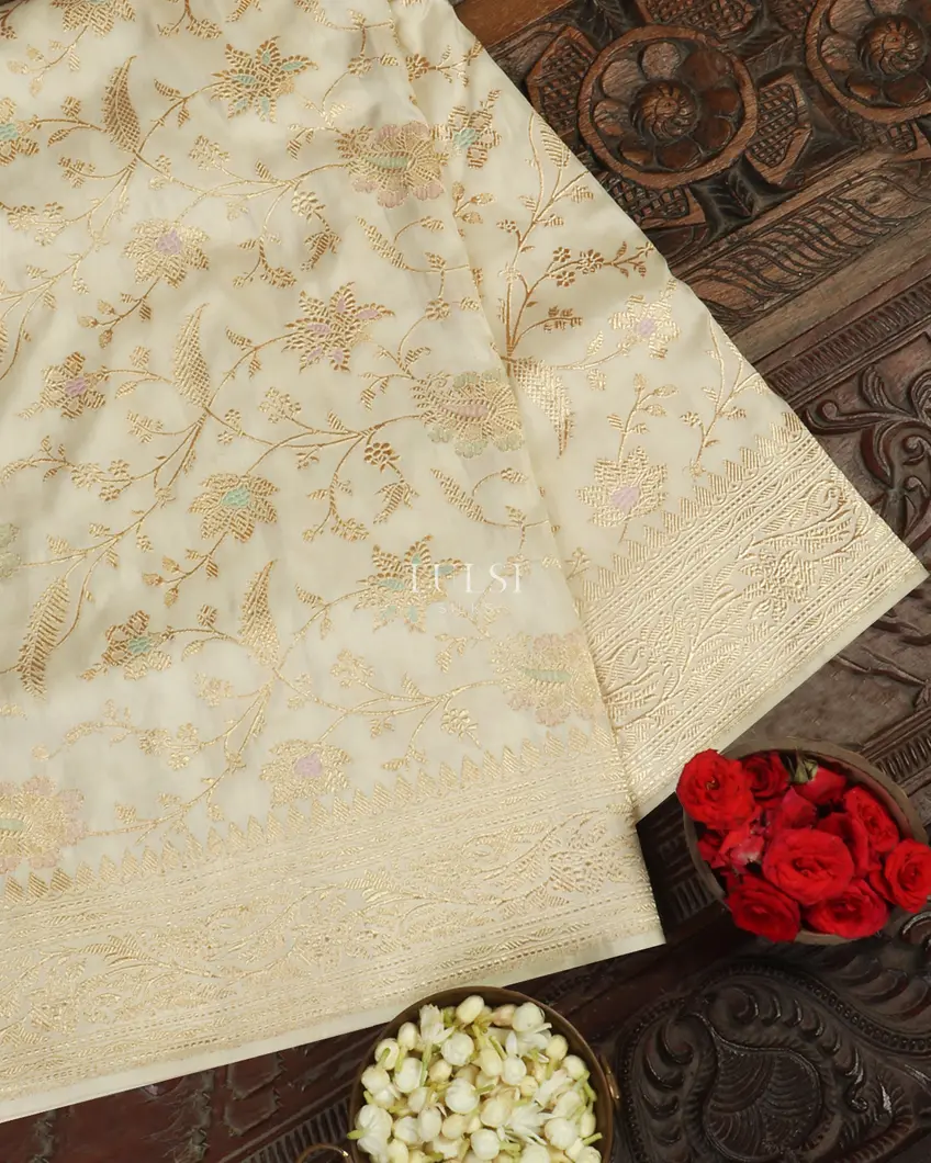 Off-White Banaras Silk Saree T457370-image
