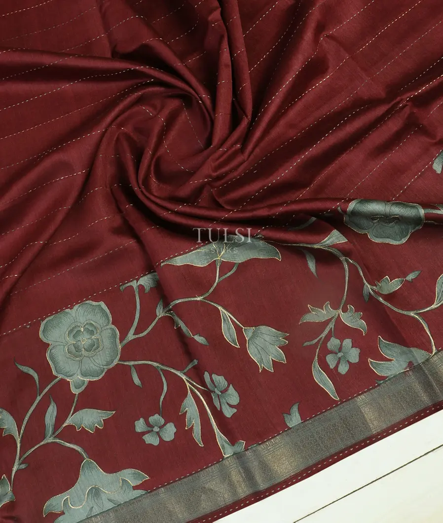 Maroon Tussar Printed Saree T483964-image