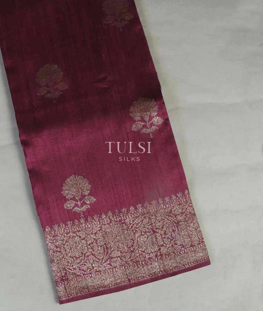 Burgundy Banaras Tussar Saree T456514-image