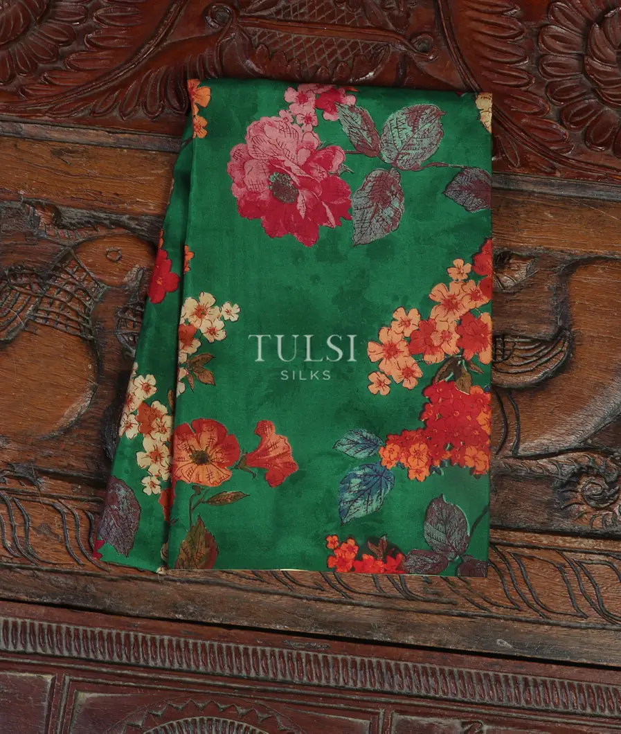 Green Hand Printed Kanjivaram Silk Blouse T449655-image