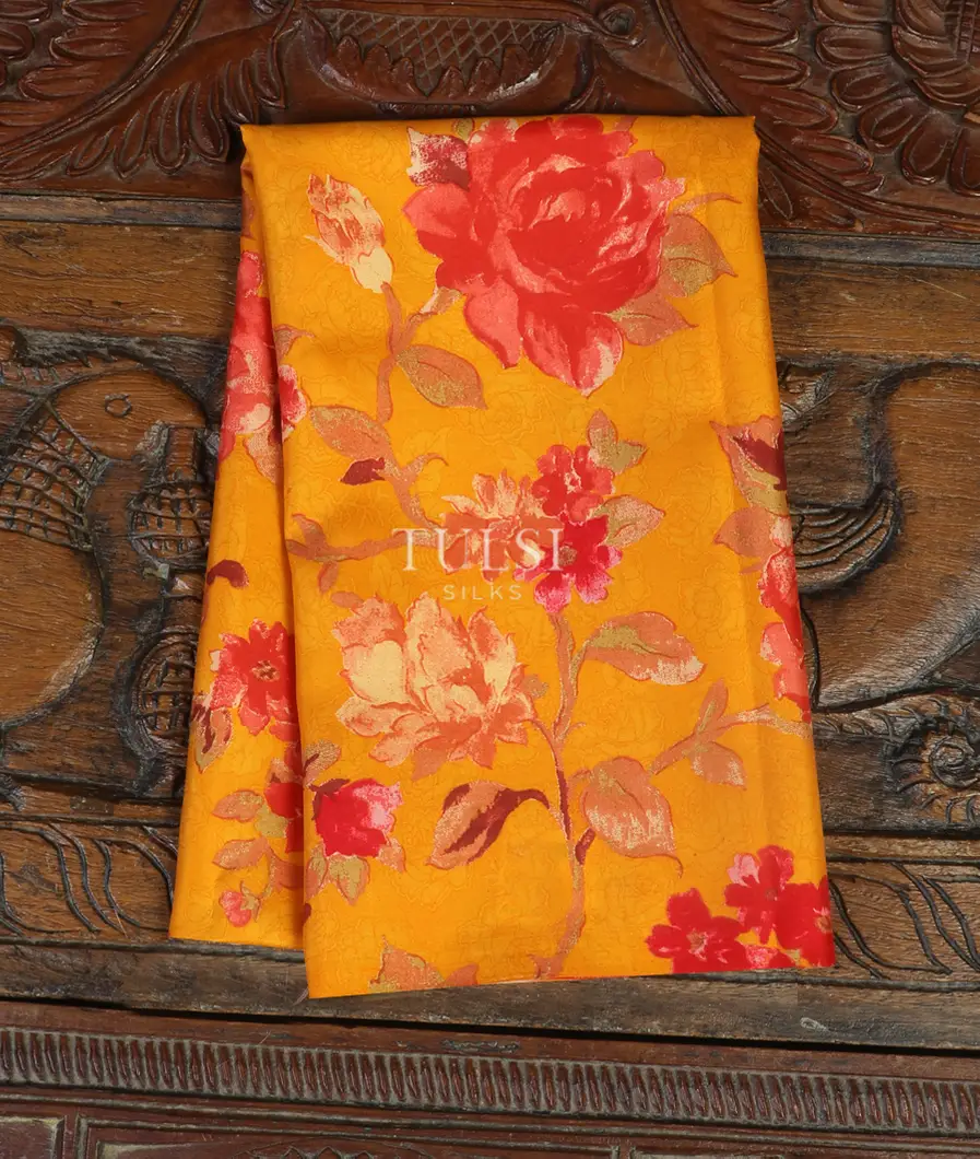 Yellow Hand Printed Kanjivaram Silk Blouse T437914-image