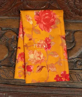 Yellow  Hand Printed Kanjivaram Silk Blouse T4379141