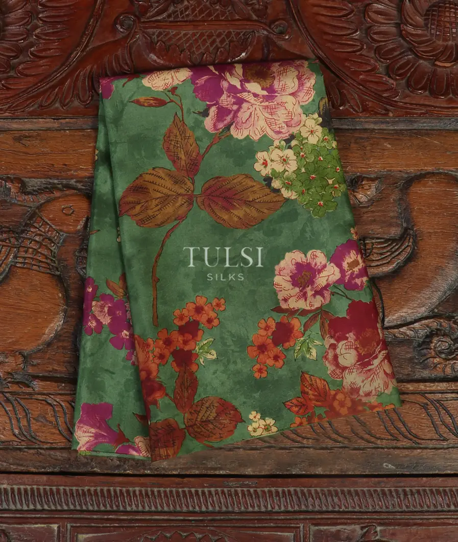 Green Hand Printed Kanjivaram Silk Blouse T460756-image
