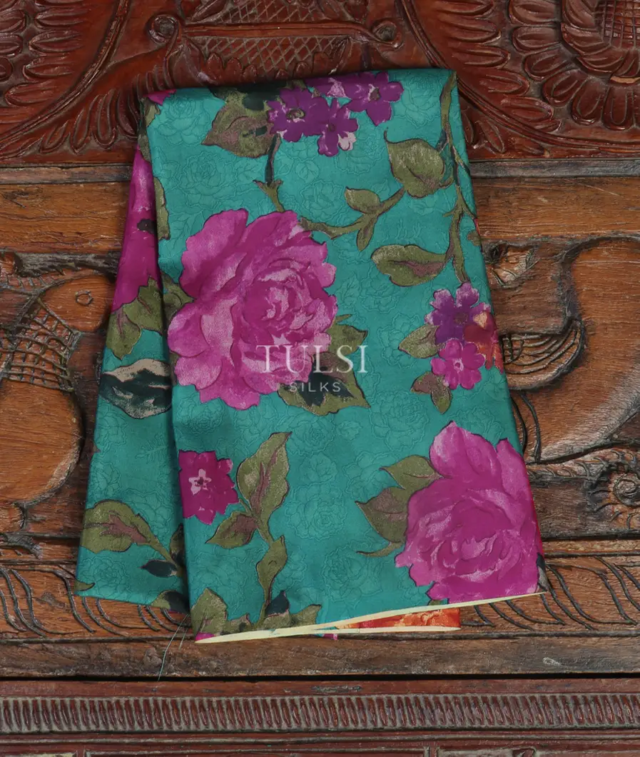 Blue Hand Printed Kanjivaram Silk Blouse T449643-image