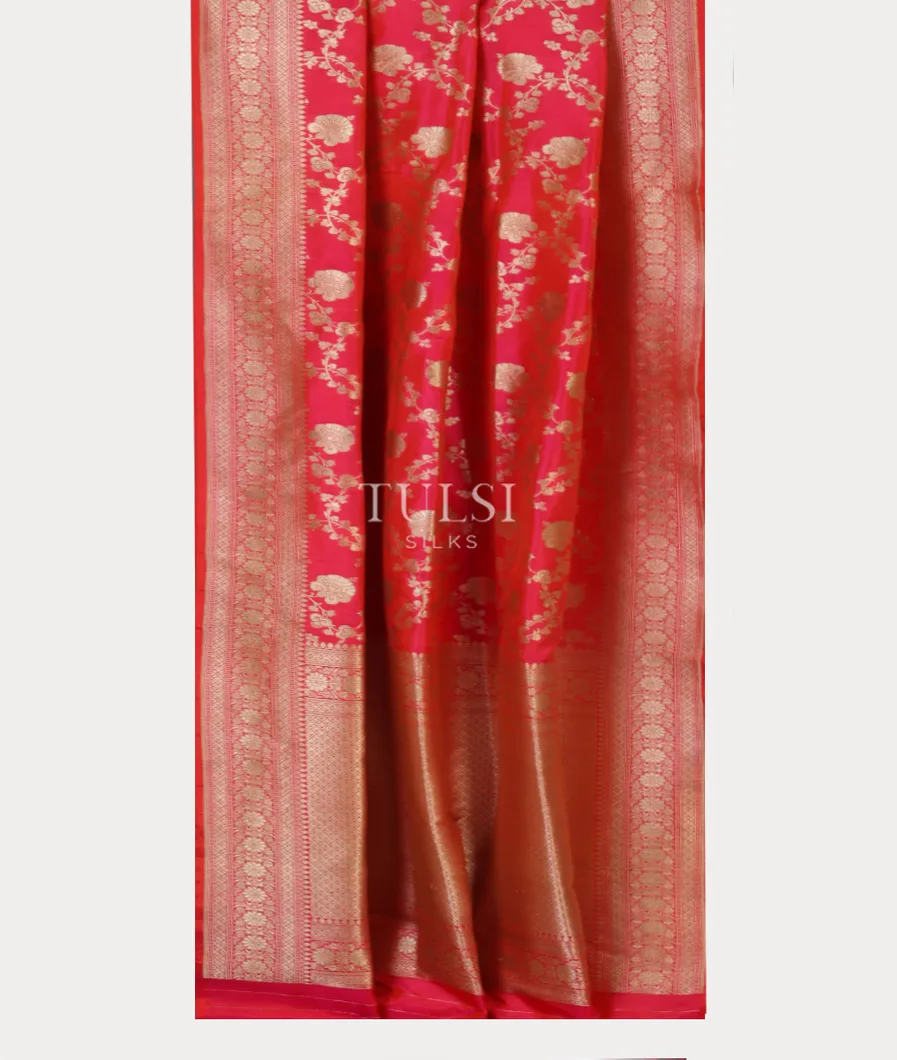 Pinkish orange Banaras Silk Saree T4606342