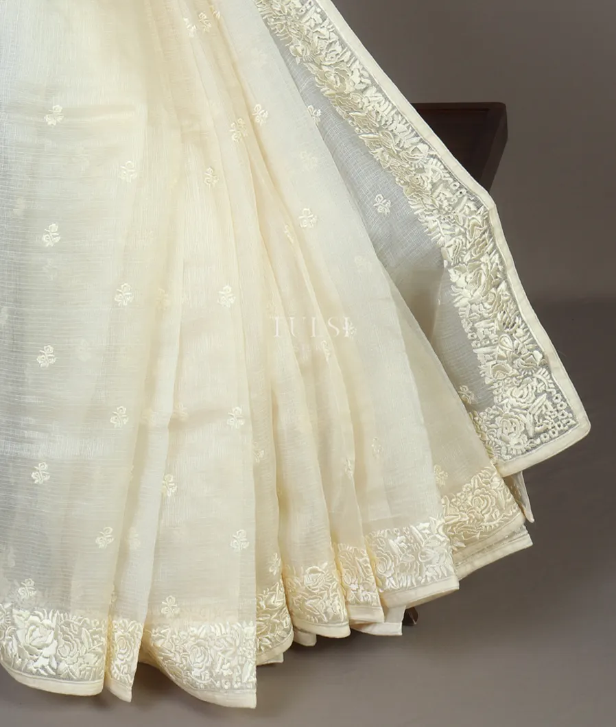Off-White Silk Kota Embroidery Saree T484355-image