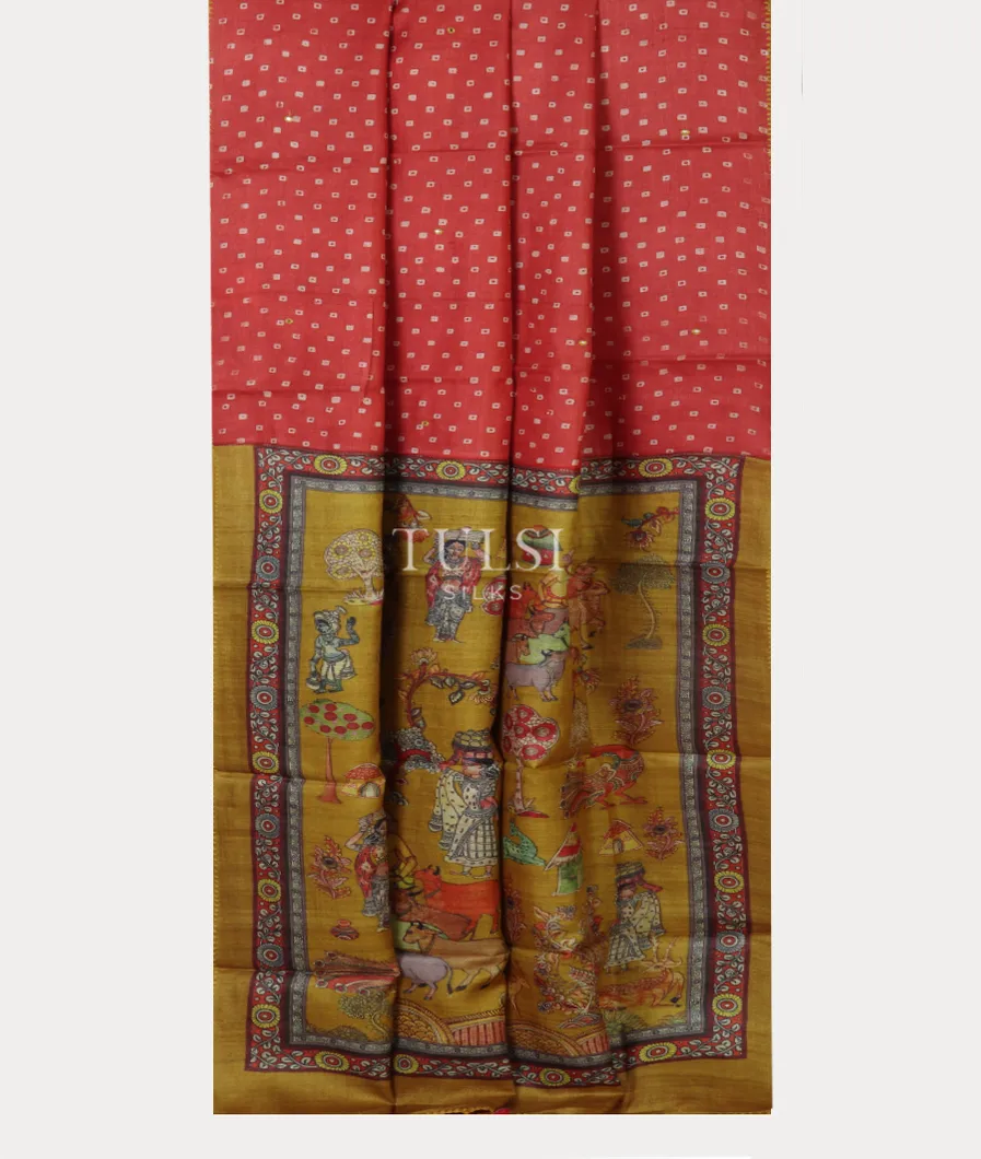 Red Tussar Printed Saree T4827032