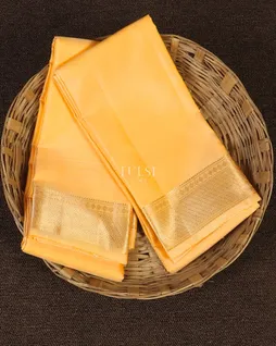 Yellow Handwoven Kanjivaram Silk Dhoti and Vastharam T4704121