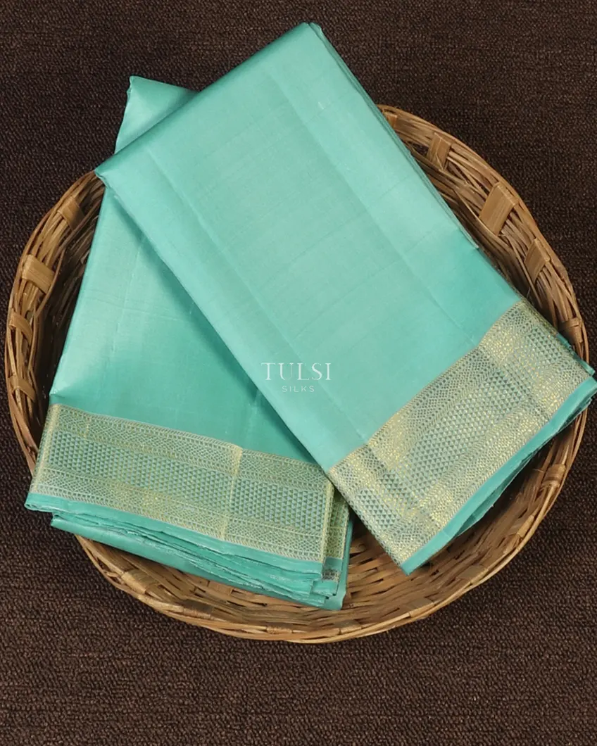 Blue Handwoven Kanjivaram Silk Dhoti and Vastharam T479889-image