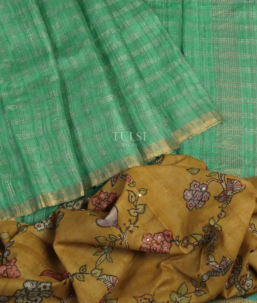 Green Woven Tussar Saree T4840562