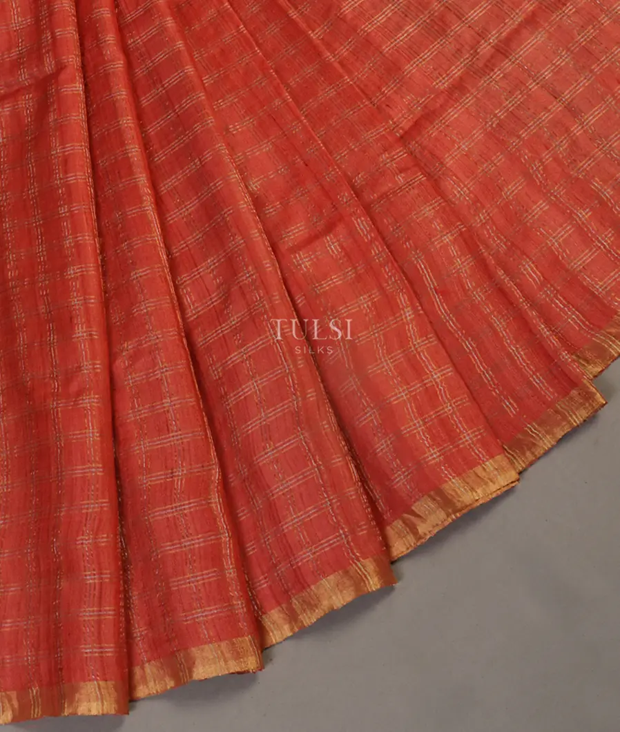 Rust Woven Tussar Saree T484060-image