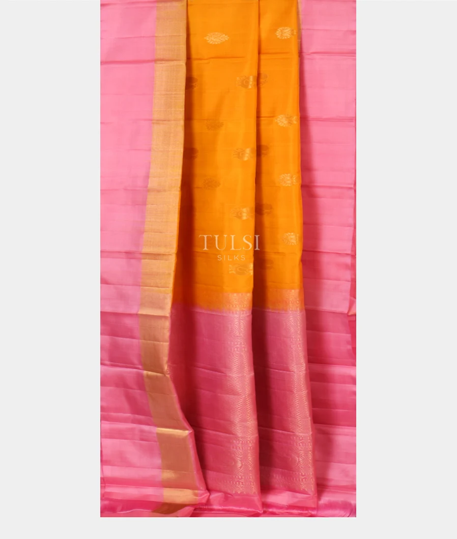 Pure soft silk saree yellow and pastel pink with silver zari buttas an –  Cherrypick