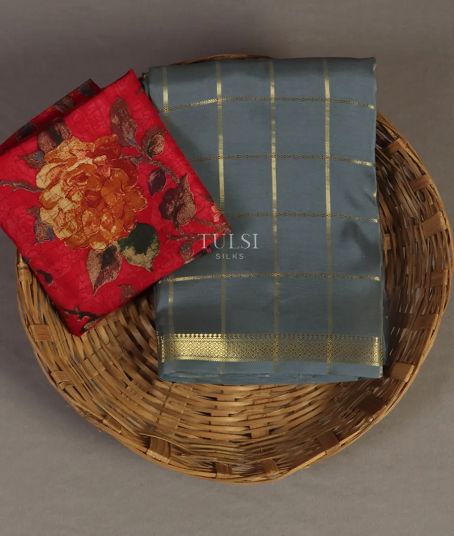Grey Mysore Silk Saree T478006-image