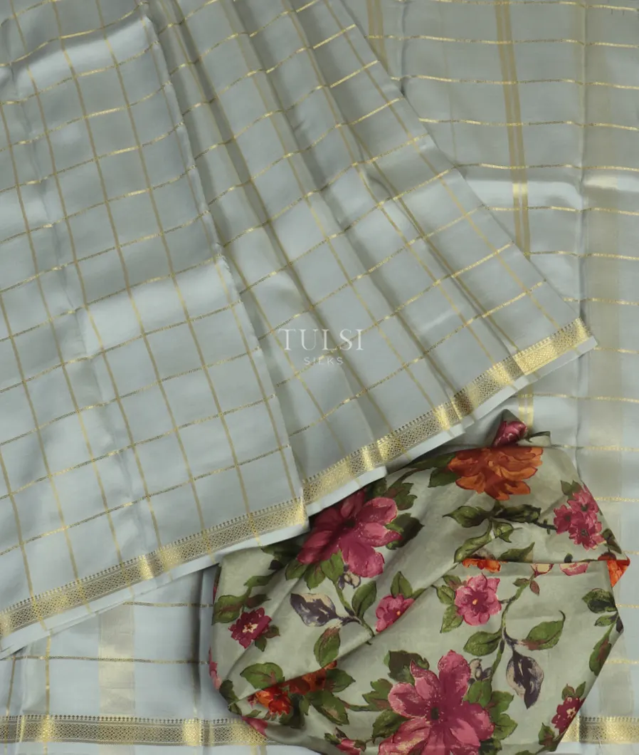 Silver Grey Mysore Crepe Silk Saree T4780052