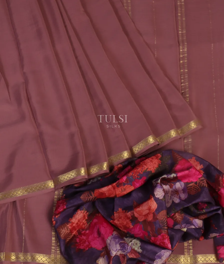 Lavender Pink Mysore Crepe Silk Saree T4739362