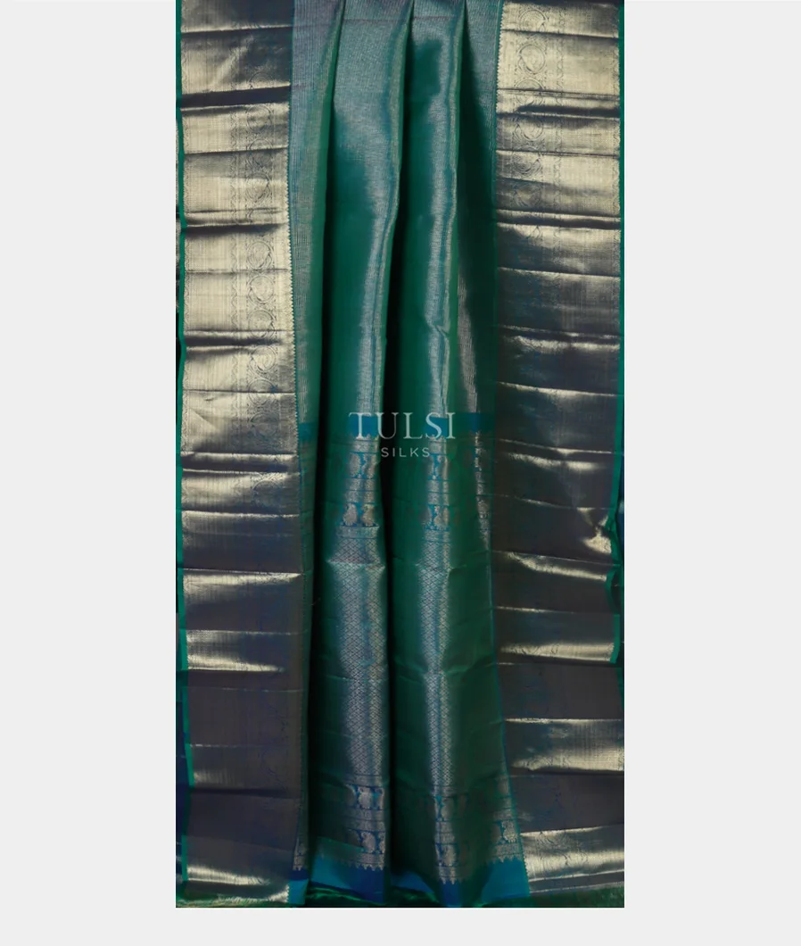 Peacock green  Handwoven Kanjivaram Silk Saree T4815422