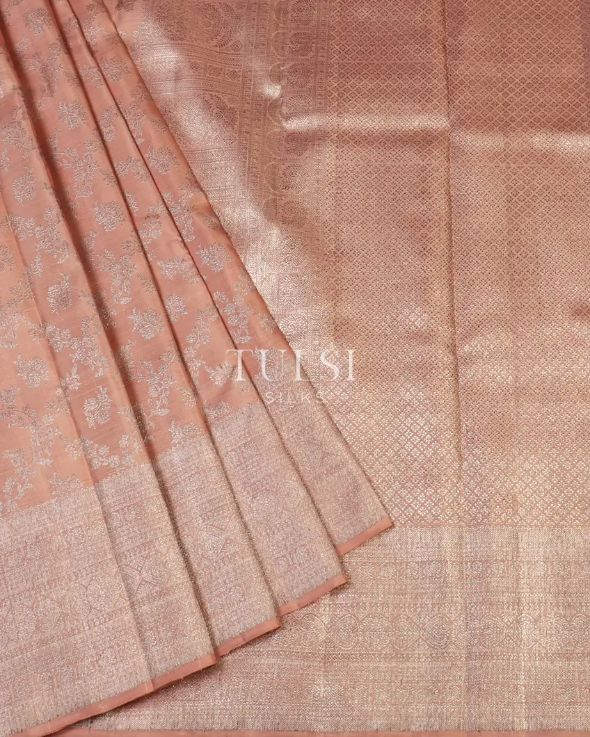 Dusky Peach Handwoven Kanjivaram Silk Saree T4816322
