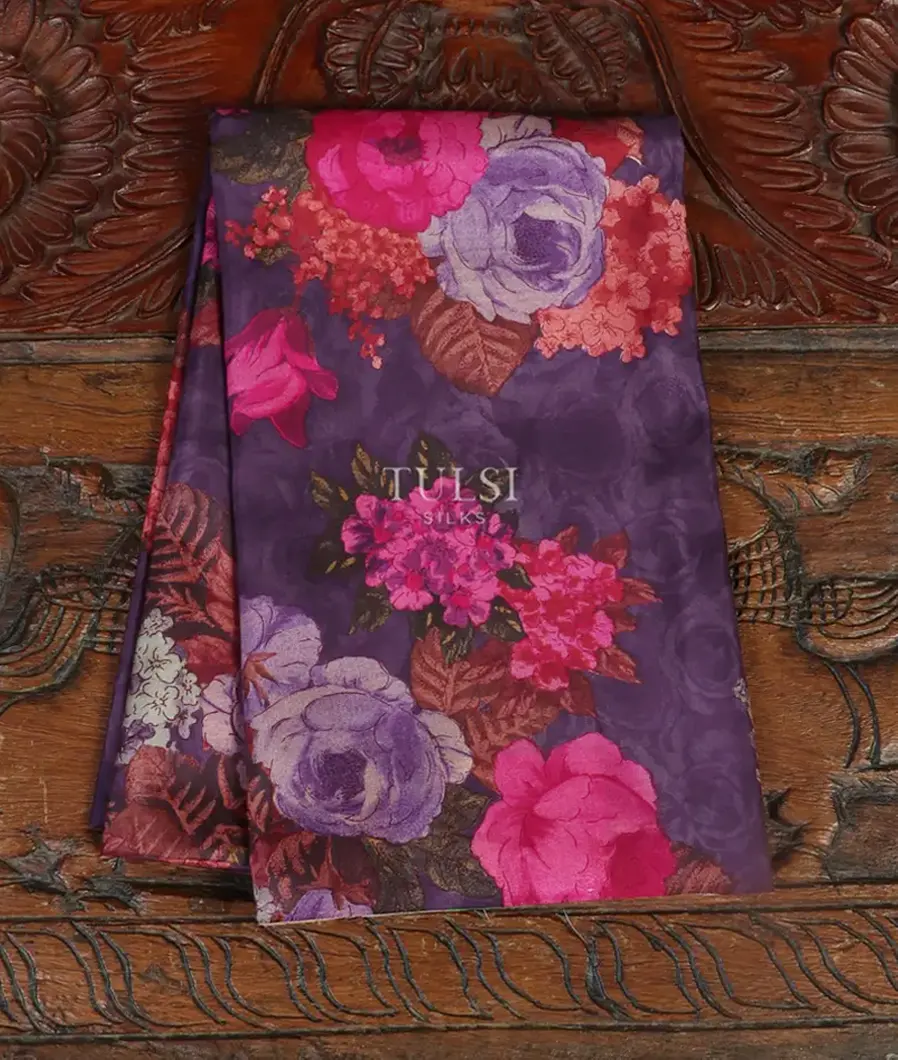 Purple Hand Printed Kanjivaram Silk Blouse T432541-image
