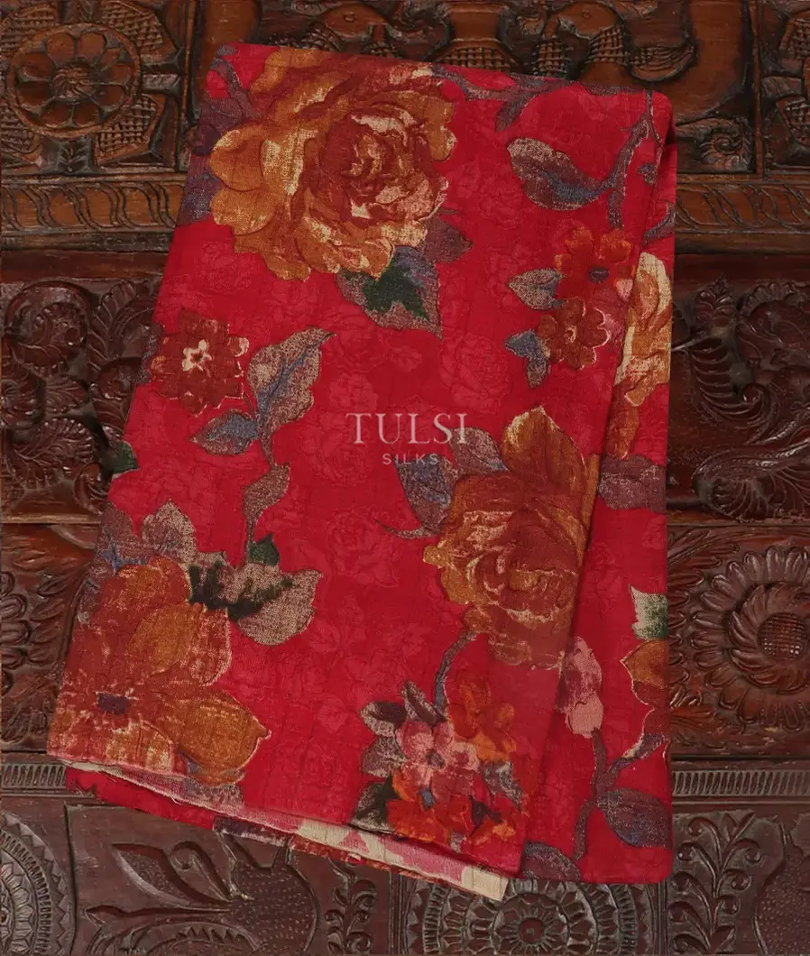 Red Hand Printed Kanjivaram Silk Blouse T428165-image