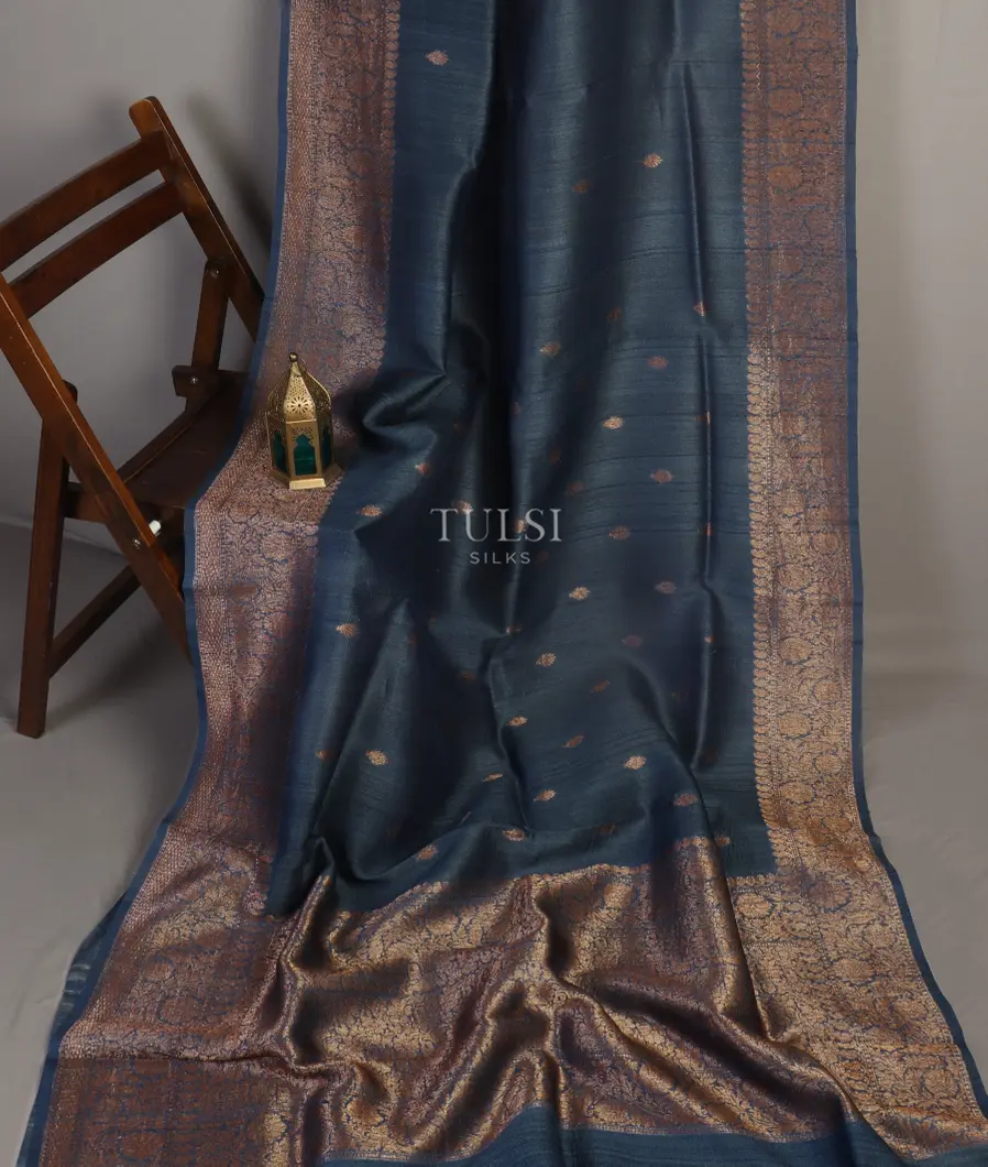 Blue Banaras Tussar Georgette Saree T4788042