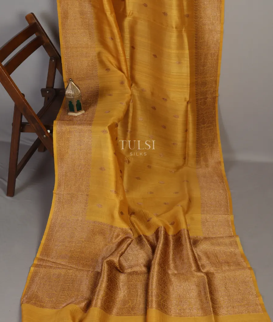 Yellow Banaras Tussar Georgette Saree T4788032