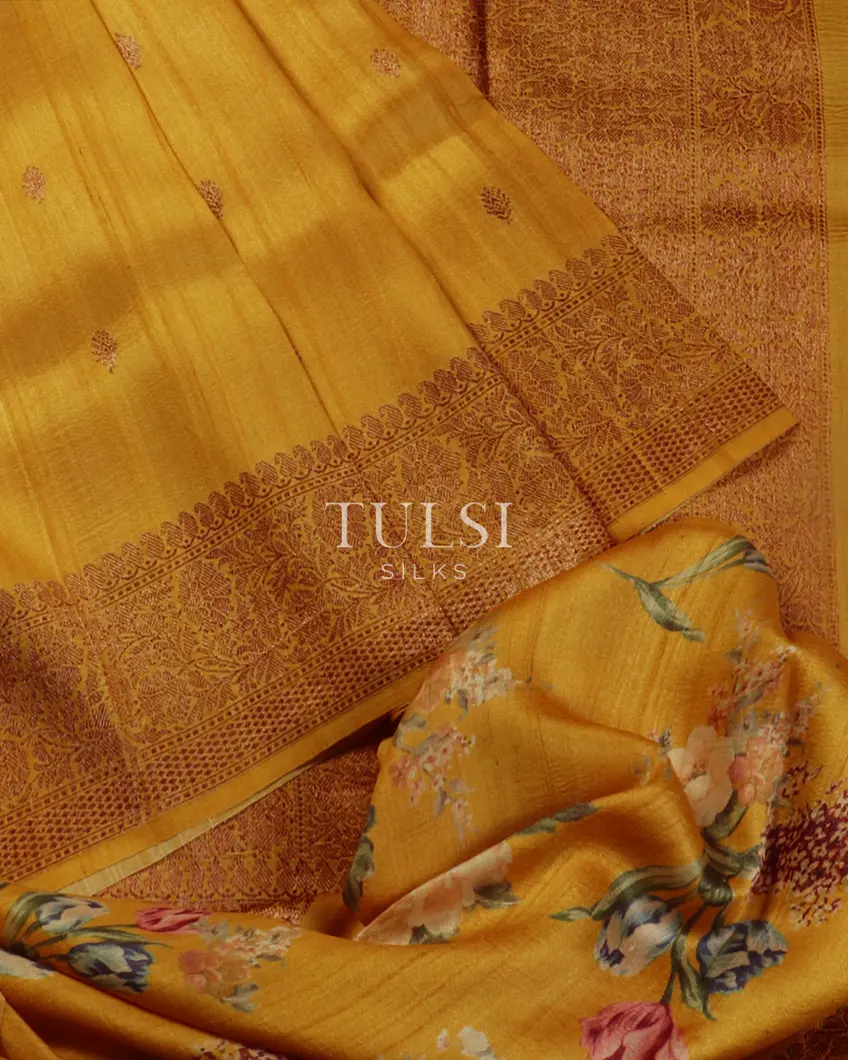 Yellow Banaras Tussar Georgette Saree T478803-image