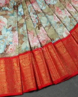 Light Khaki Printed Ikat Kanjivaram Silk Saree T4043612