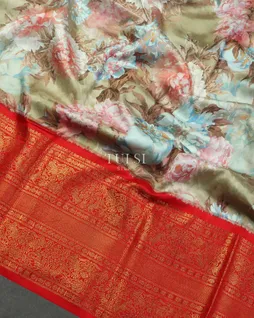 Light Khaki Printed Ikat Kanjivaram Silk Saree T4043615