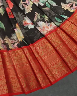 Black Printed Ikat Kanjivaram Silk Saree T4043622