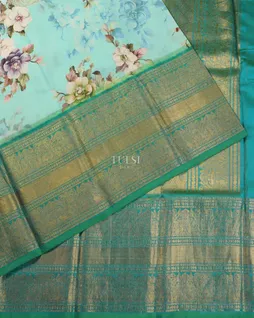 Blue  Printed Ikat Kanjivaram Silk Saree T4784104