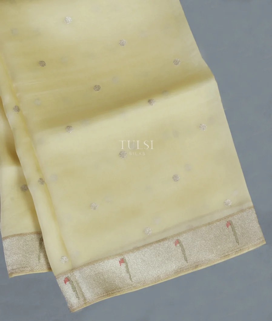 Cream Kora Organza Embroidery Saree T475121-image