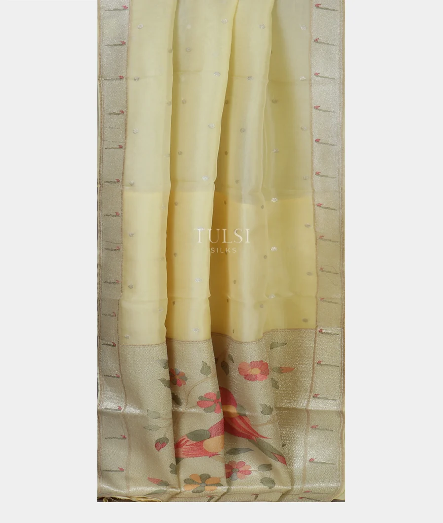 Cream Kora Organza Embroidery Saree T4751212