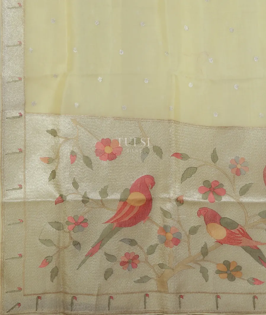 Cream Kora Organza Embroidery Saree T4751214