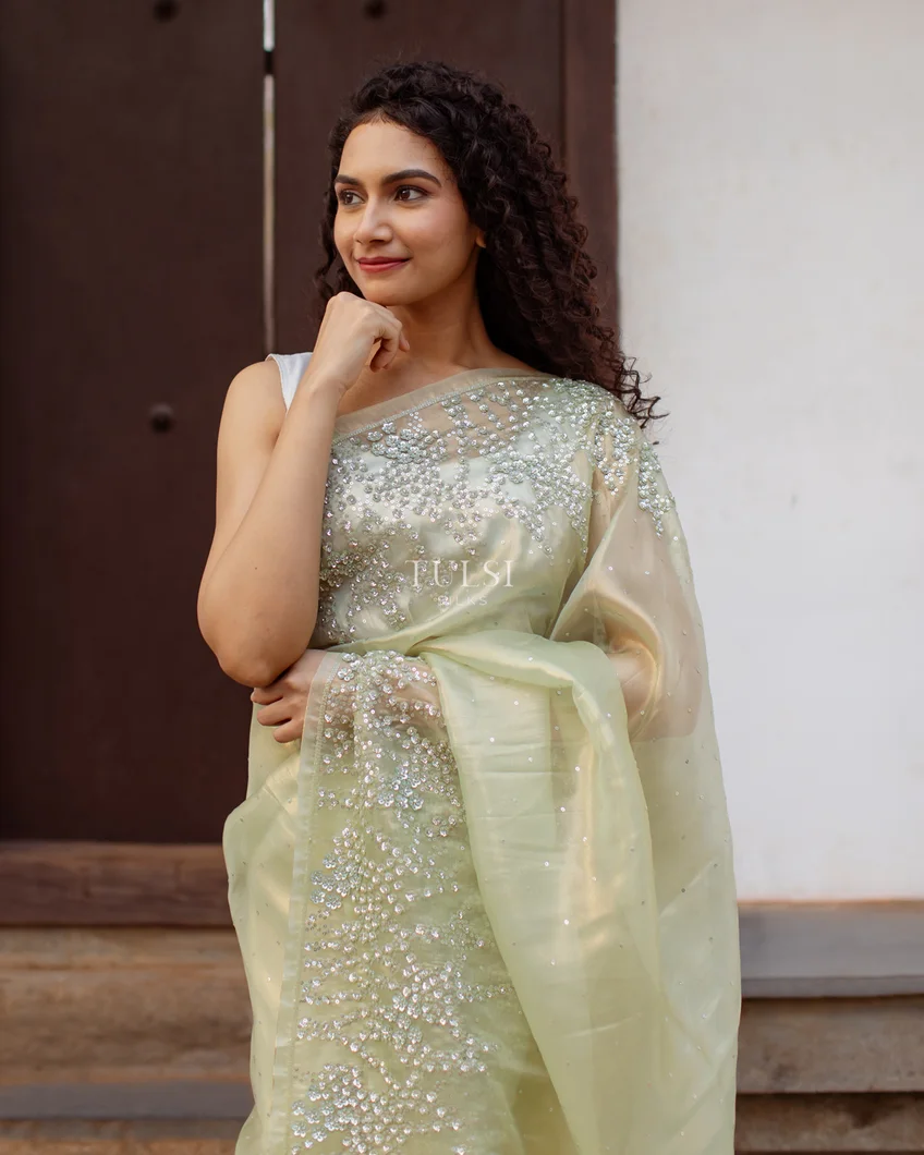 White Net Embroidered Saree Set Design by Kalighata at Pernia's Pop Up Shop  2023