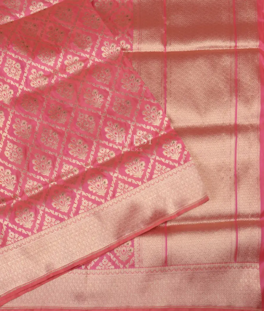 Pinkish Orange Banaras Silk Saree T4852662