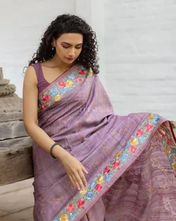 Lavender Tussar Embroidery Saree T4777502